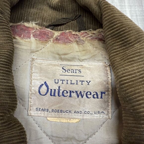 ✅ Mens L VTG Sears Utility Outerwear Brown Corduroy Jacket *Talon Zipper **FLAWS - Picture 3 of 16